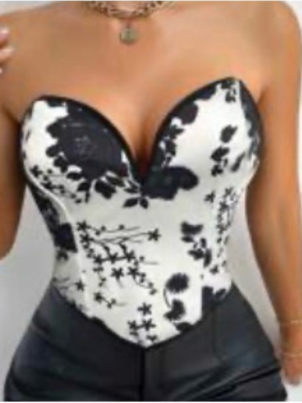 Strapless Black & White Floral Bustier Top